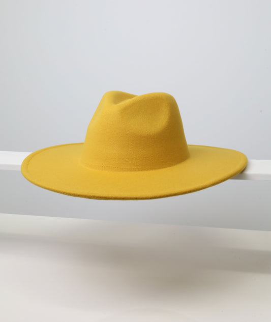 Felt Fedora - Pinch Narrow Crown - Yellow