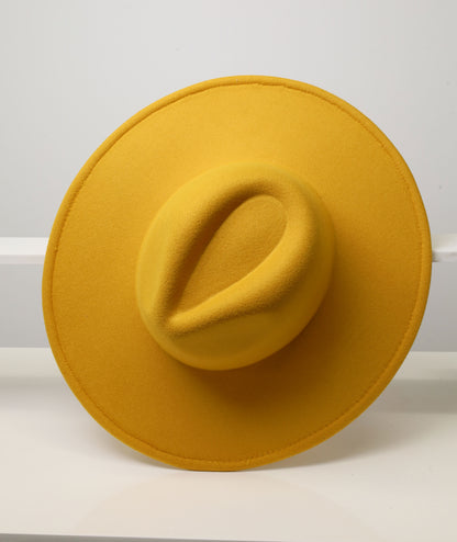 Felt Fedora - Pinch Narrow Crown - Yellow