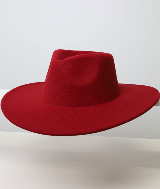 Felt Fedora - Pinch Wide Crown - Red