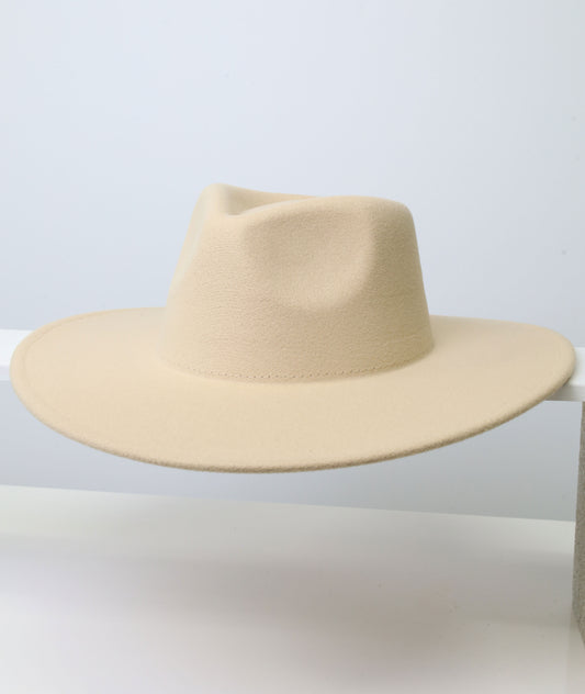 Felt Fedora - Pinch Wide Crown - Cream